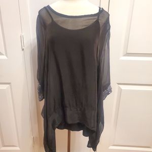 Silk black tunic top with sequence details